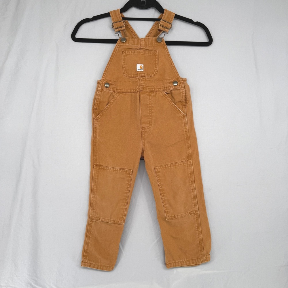 Carhartt Toddler 3T Brown Cotton Double Knee Bib Overalls Workwear 865